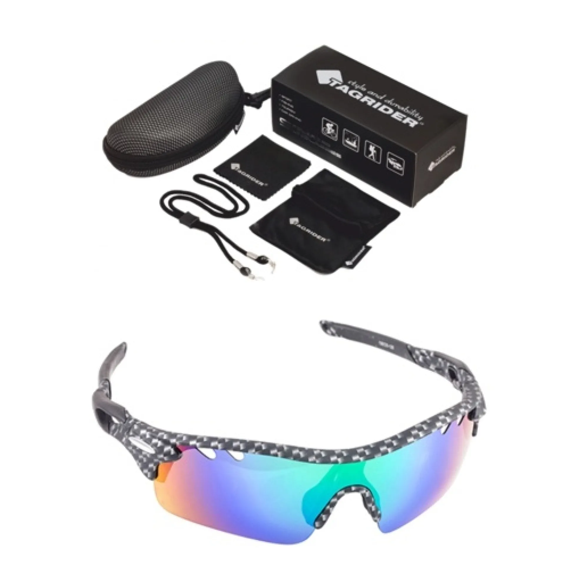 Tagrider Sporttiaurinkolasit Hiilikuitu kuvioinen/sininen